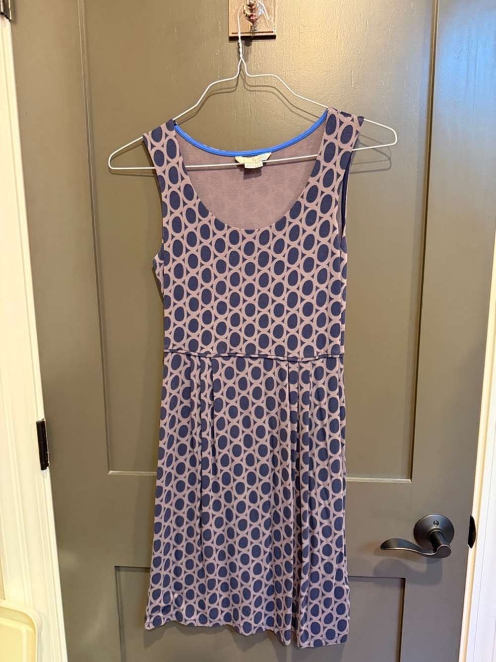 Sleeveless Navy and Gray  A-Line Dress